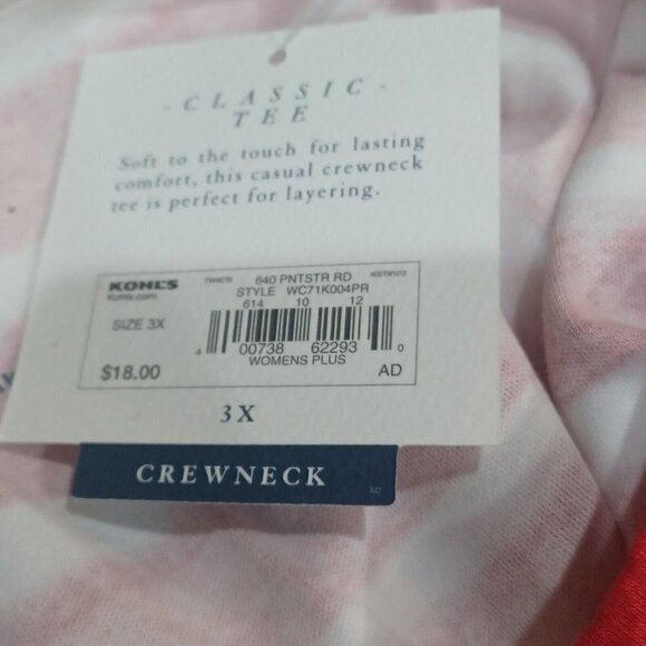 Croft & Barrow Classic Tee Women's 3X Red White Stripe 100% Cotton Crewneck NWT - Picture 6 of 9